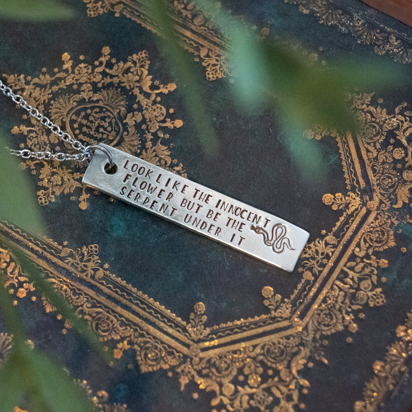 "Look like the innocent flower but be the serpent under it."- Lady Macbeth Quote Necklace