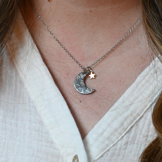 Floral Moon and Star Necklace
