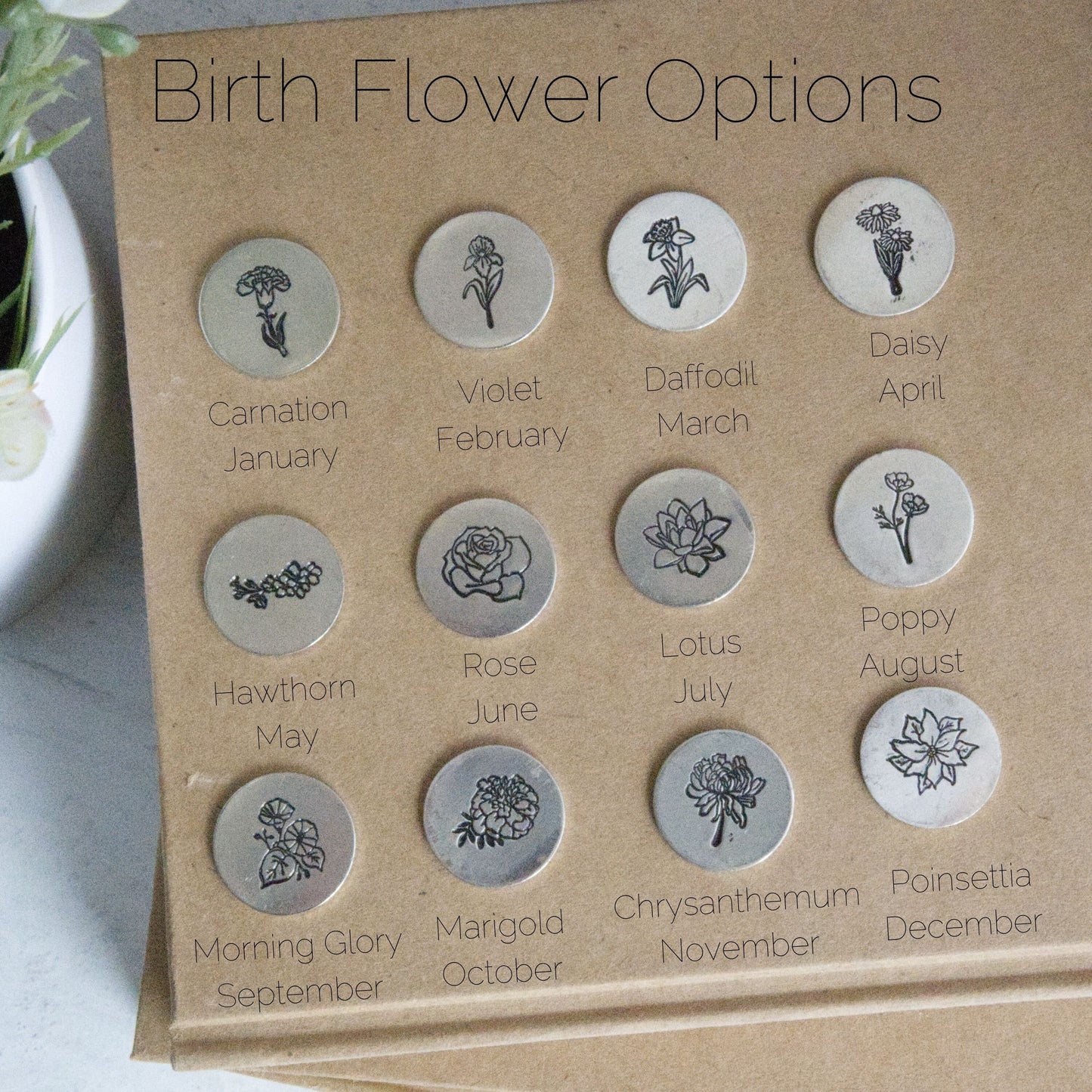 Birth Flower Necklace in Pewter
