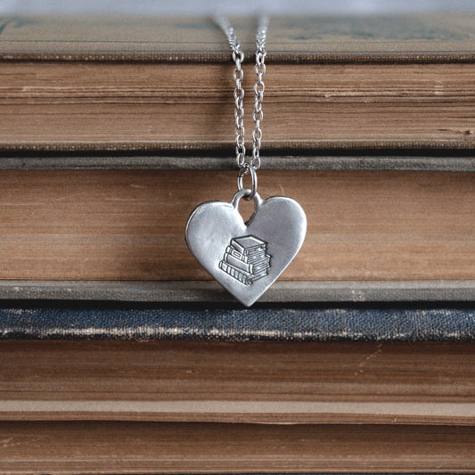 Books on Heart Necklace