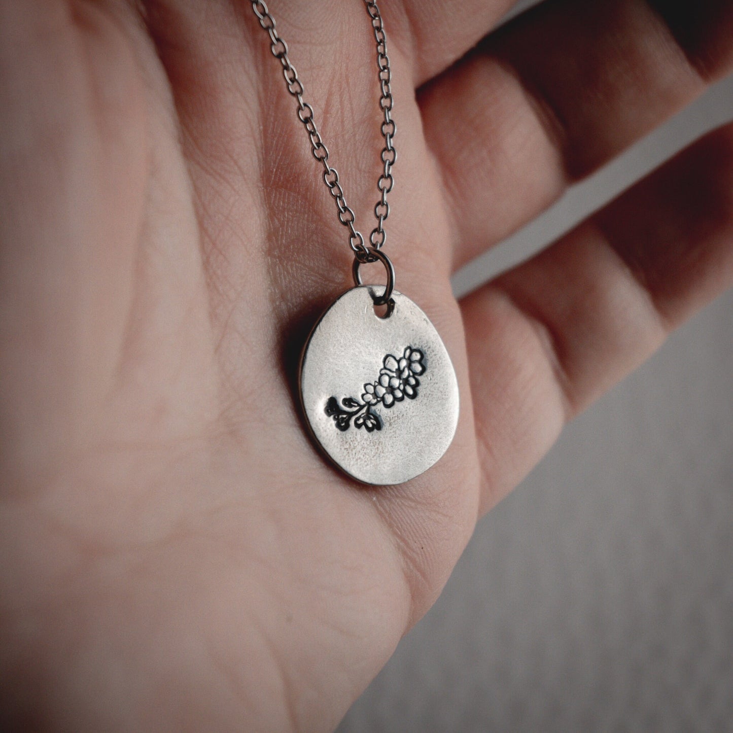 Birth Flower Necklace in Pewter