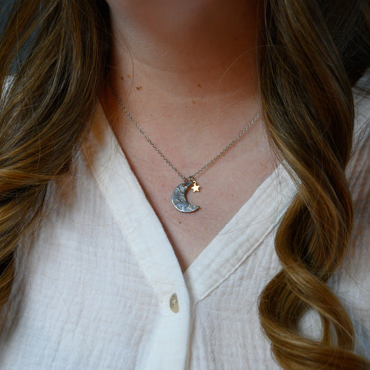 Floral Moon and Star Necklace